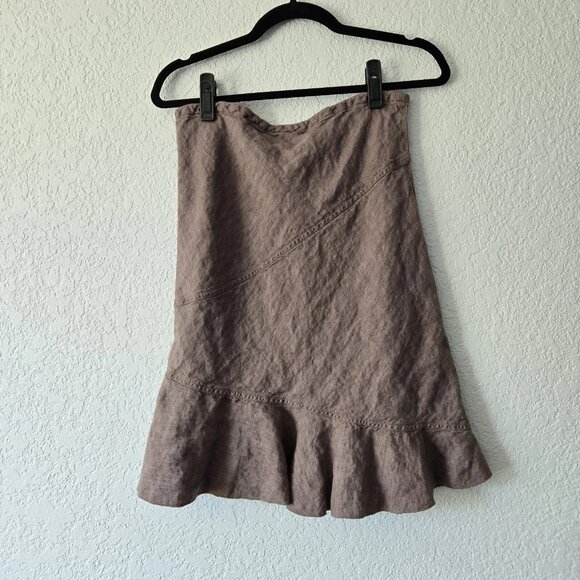 H&M 6 Brown Linen Ruffle mini skirt y2k - Picture 1 of 4